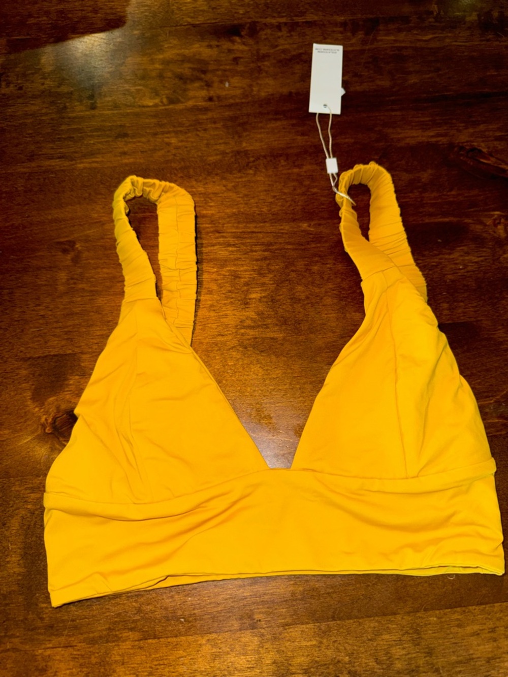 Ruched Strap Yellow Bikini Top - Women's Swim